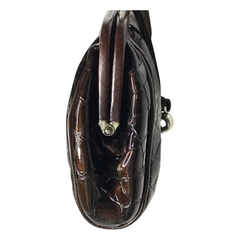 Brighton Handbag / Clutch Chain Strap Brown Patent Leather with Leather Trim